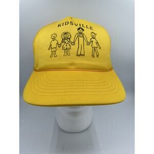 Vtg Trucker Hat 90's Kidsville Park Yellow Kids Family Snapback Rope Texas